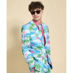 Opposuits‎ Men's Blue Flamingo Tropical Blazer/Suit Jacket +Tie Size 42 Party